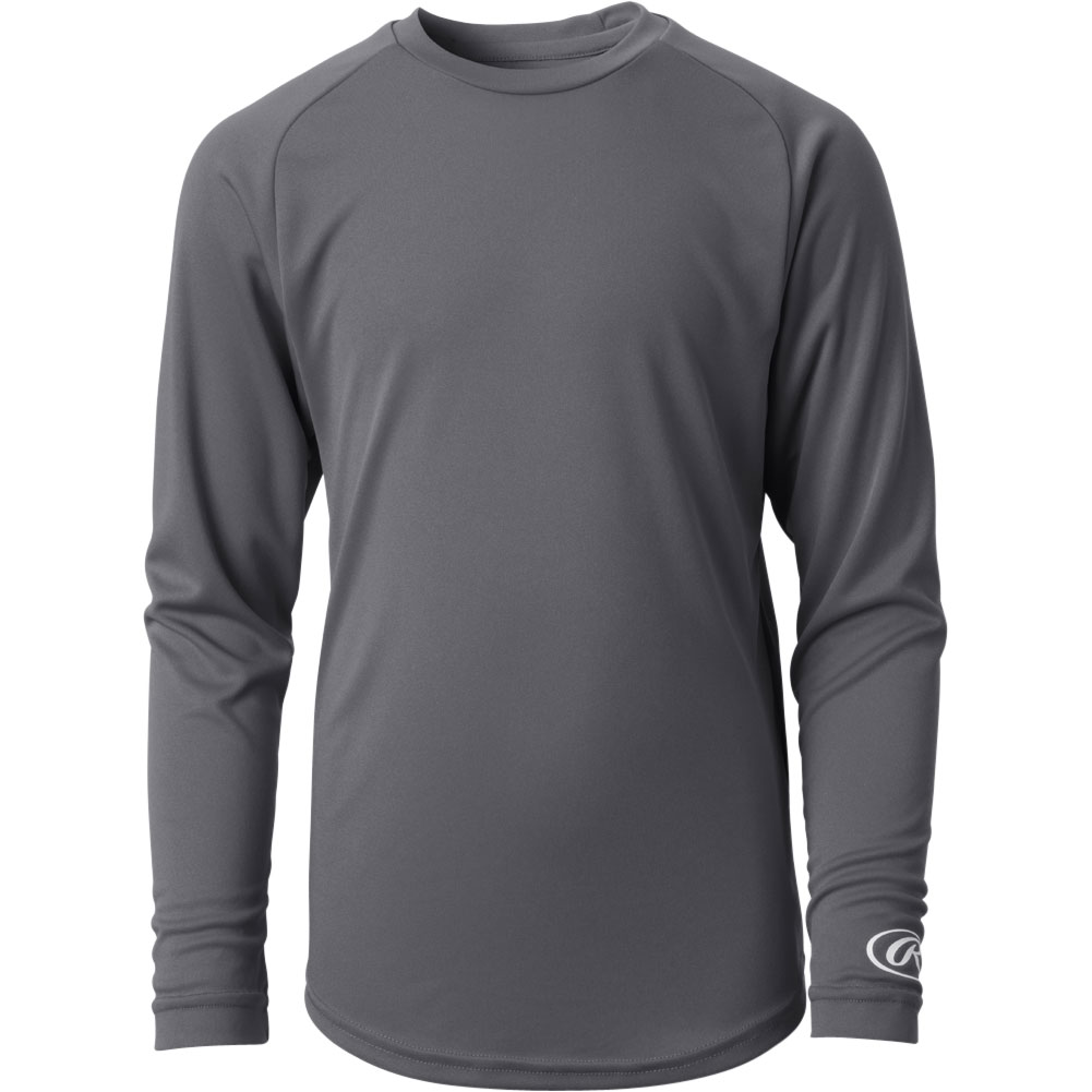 Rawlings Youth Crew Neck Long Sleeve Baseball T-Shirt Dark Grey S