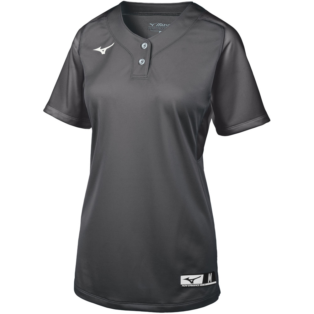 Mizuno Youth Aerolite 2-Button Fastpitch Softball Jersey Charcoal L