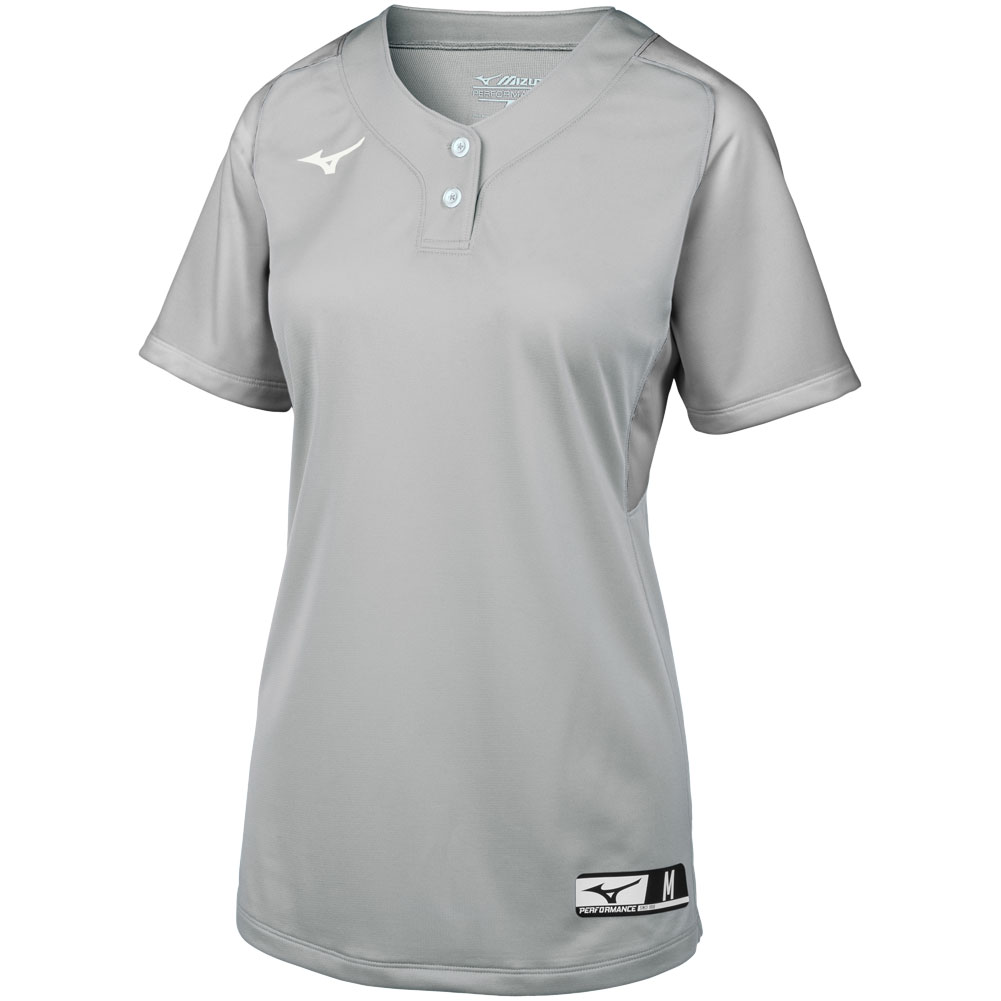 Mizuno Youth Aerolite 2-Button Fastpitch Softball Jersey Grey M