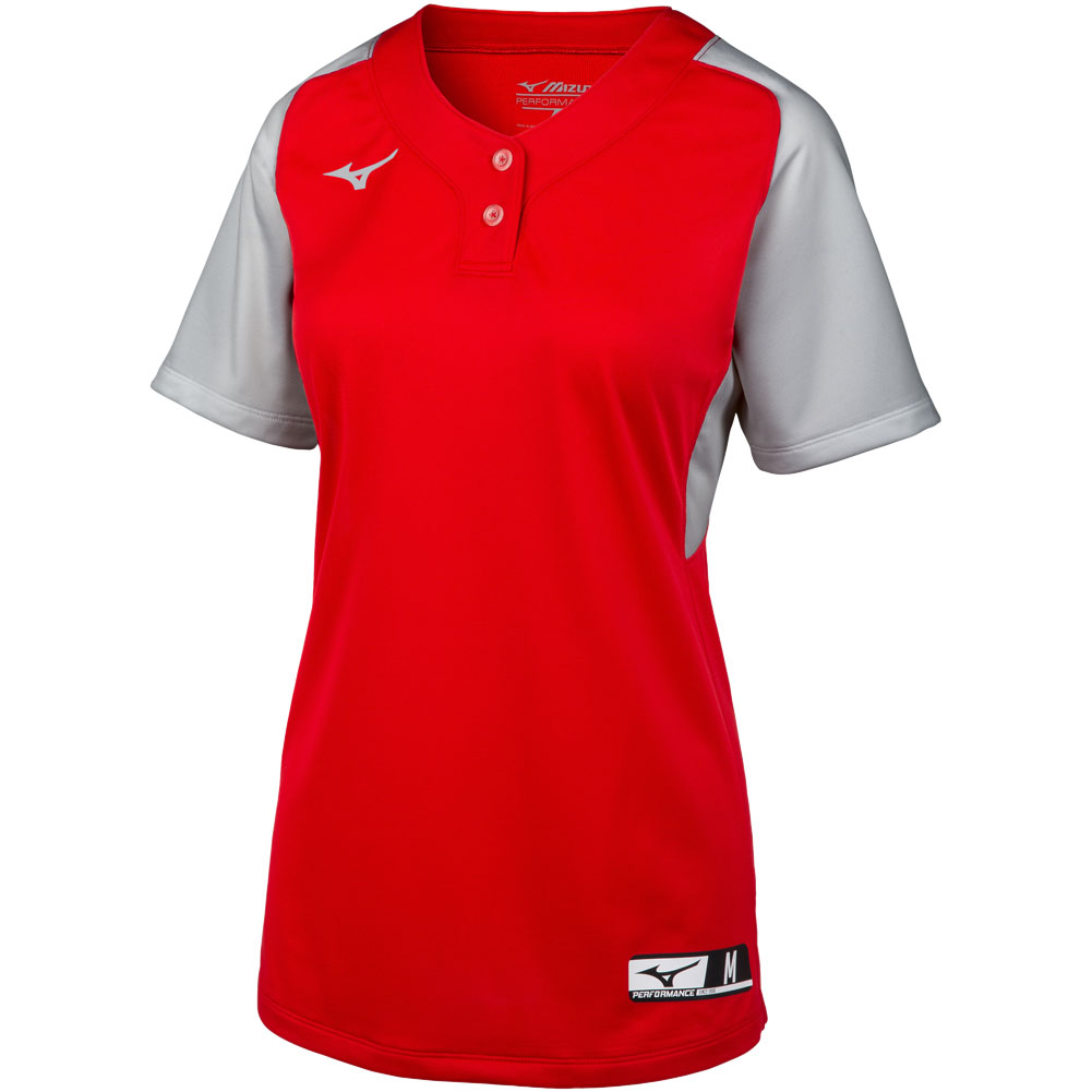 Mizuno Youth Aerolite 2-Button Fastpitch Softball Jersey Red/Grey S