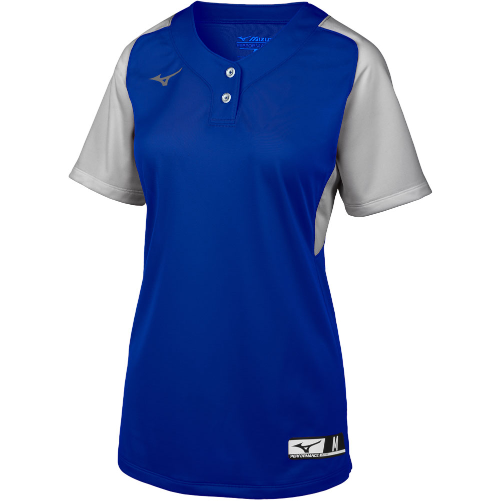 Mizuno Youth Aerolite 2-Button Fastpitch Softball Jersey Royal/Grey S