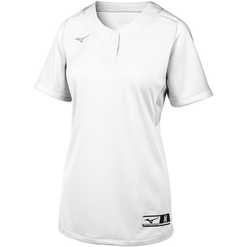 Mizuno Youth Aerolite 2-Button Fastpitch Softball Jersey White S
