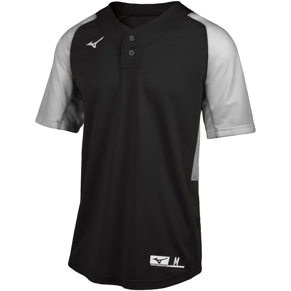 Mizuno Mens Aerolite 2-Button Baseball Jersey Black/Grey M