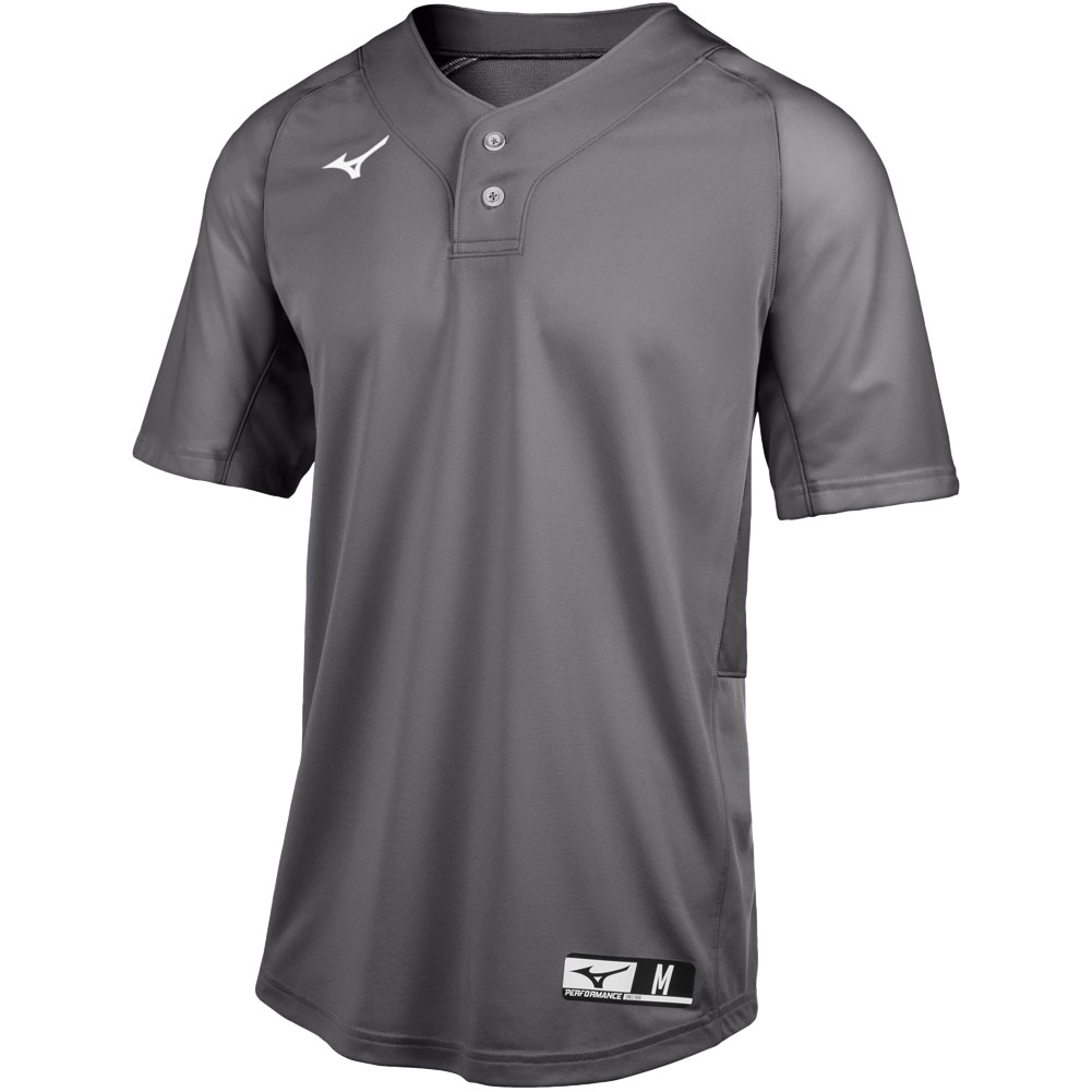 Mizuno Mens Aerolite 2-Button Baseball Jersey Charcoal XL