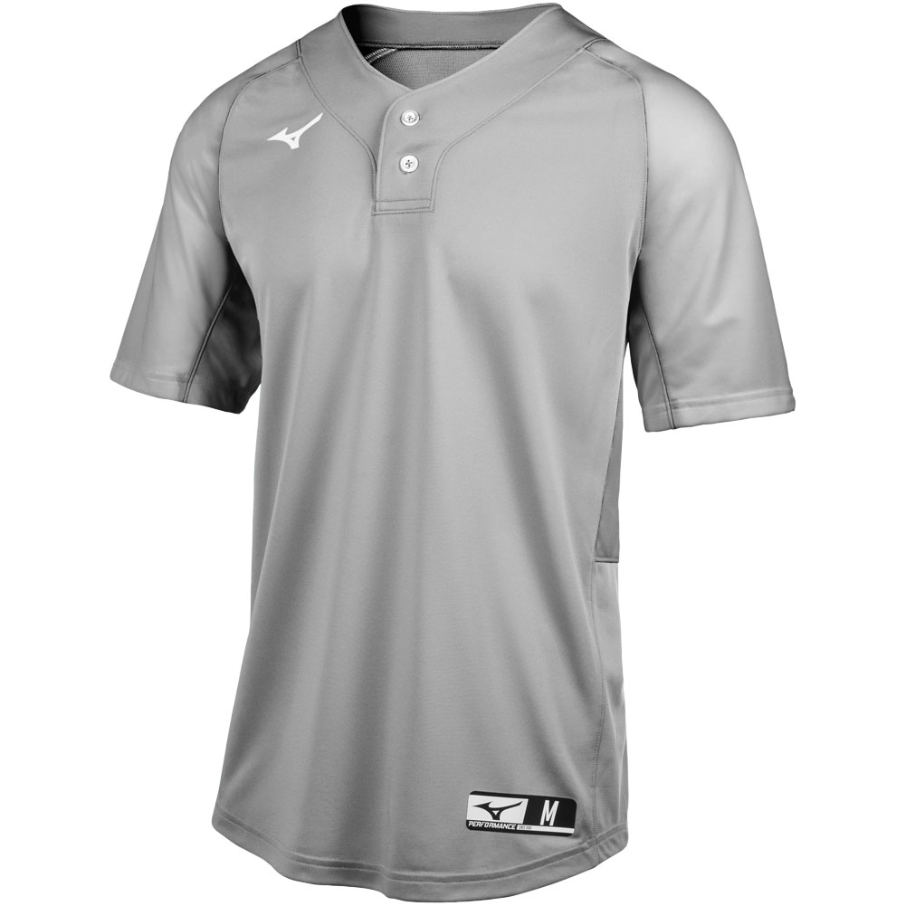 Mizuno Mens Aerolite 2-Button Baseball Jersey Grey 2XL
