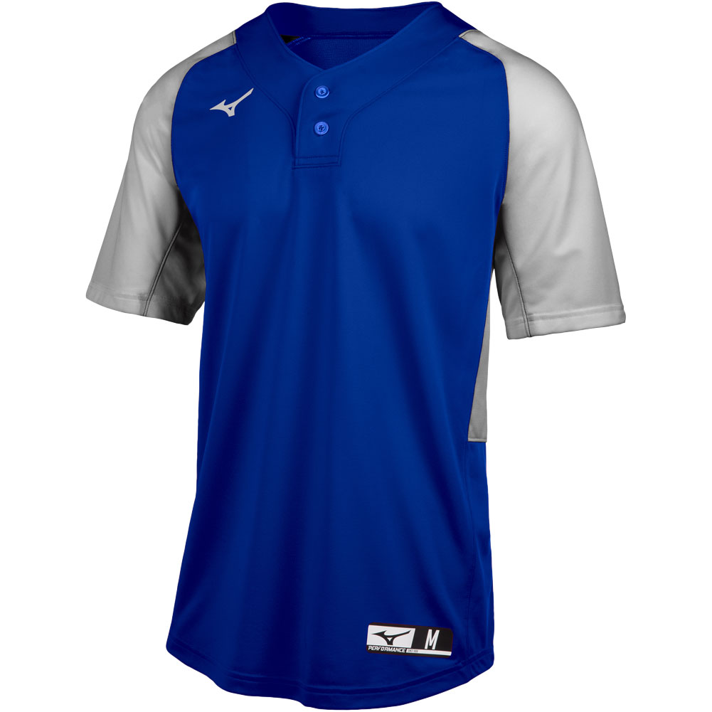 Mizuno Mens Aerolite 2-Button Baseball Jersey Royal/Grey 2XL