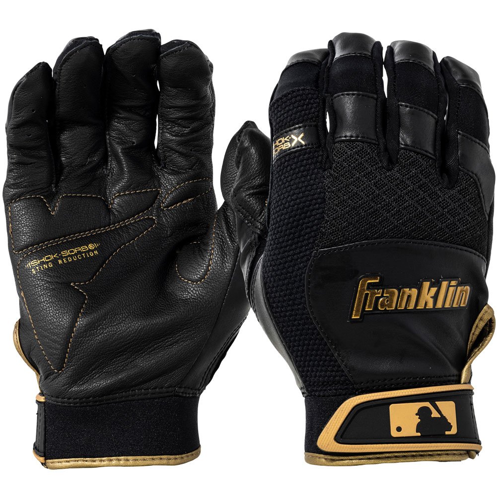 Franklin Sports Franklin Adult Shok-Sorb X Baseball Batting Glove Black/Gold Large