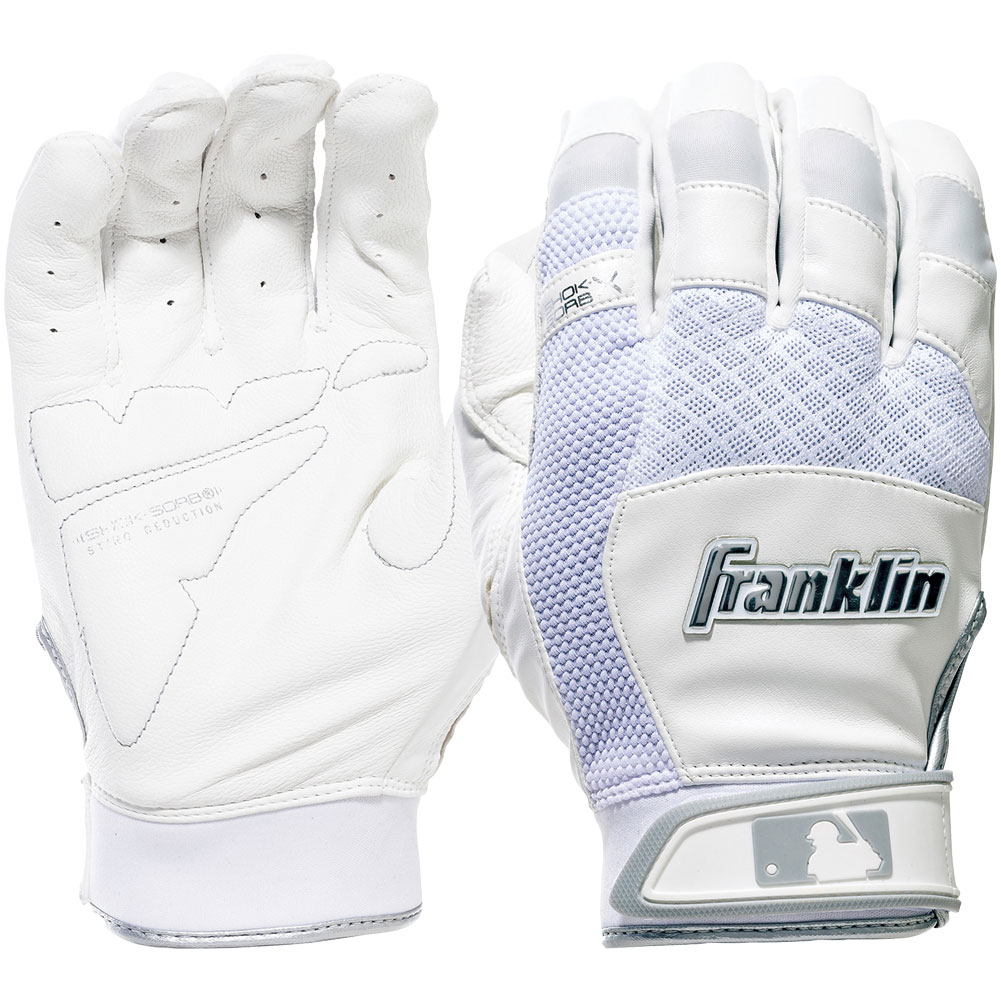 Franklin Sports Franklin Adult Shok-Sorb X Baseball Batting Glove White/Silver Large