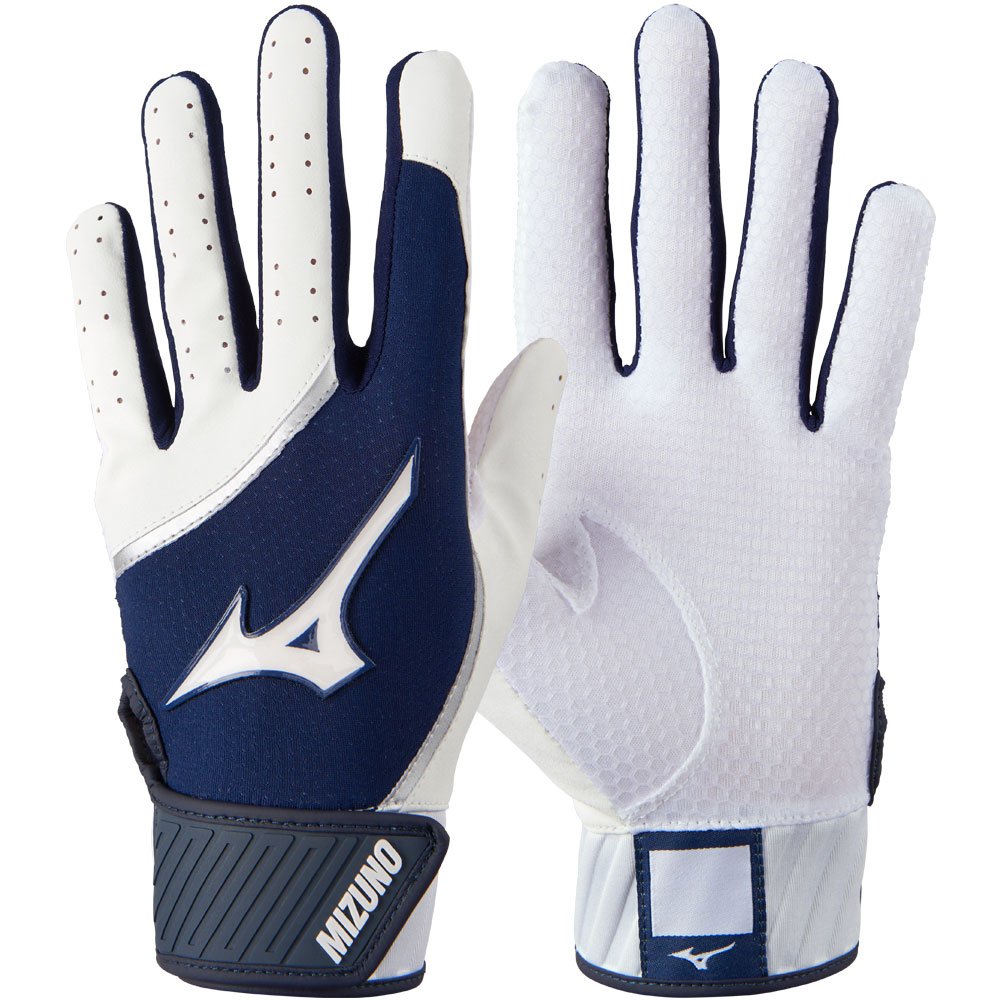 Mizuno Adult MVP Baseball Batting Gloves White/Navy Large