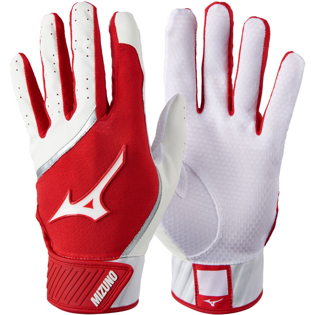 Mizuno Adult MVP Baseball Batting Gloves White/Red Large