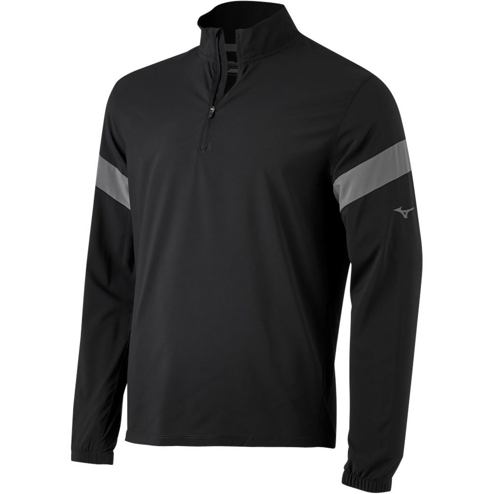 Mizuno Mens Long Sleeve Baseball Batting Jacket Black/Grey 2XL