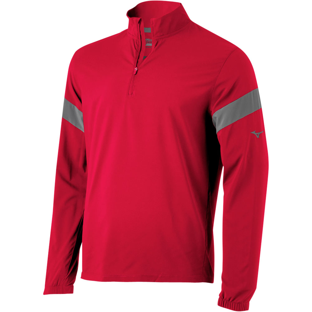 Mizuno Mens Long Sleeve Baseball Batting Jacket Red/Grey M