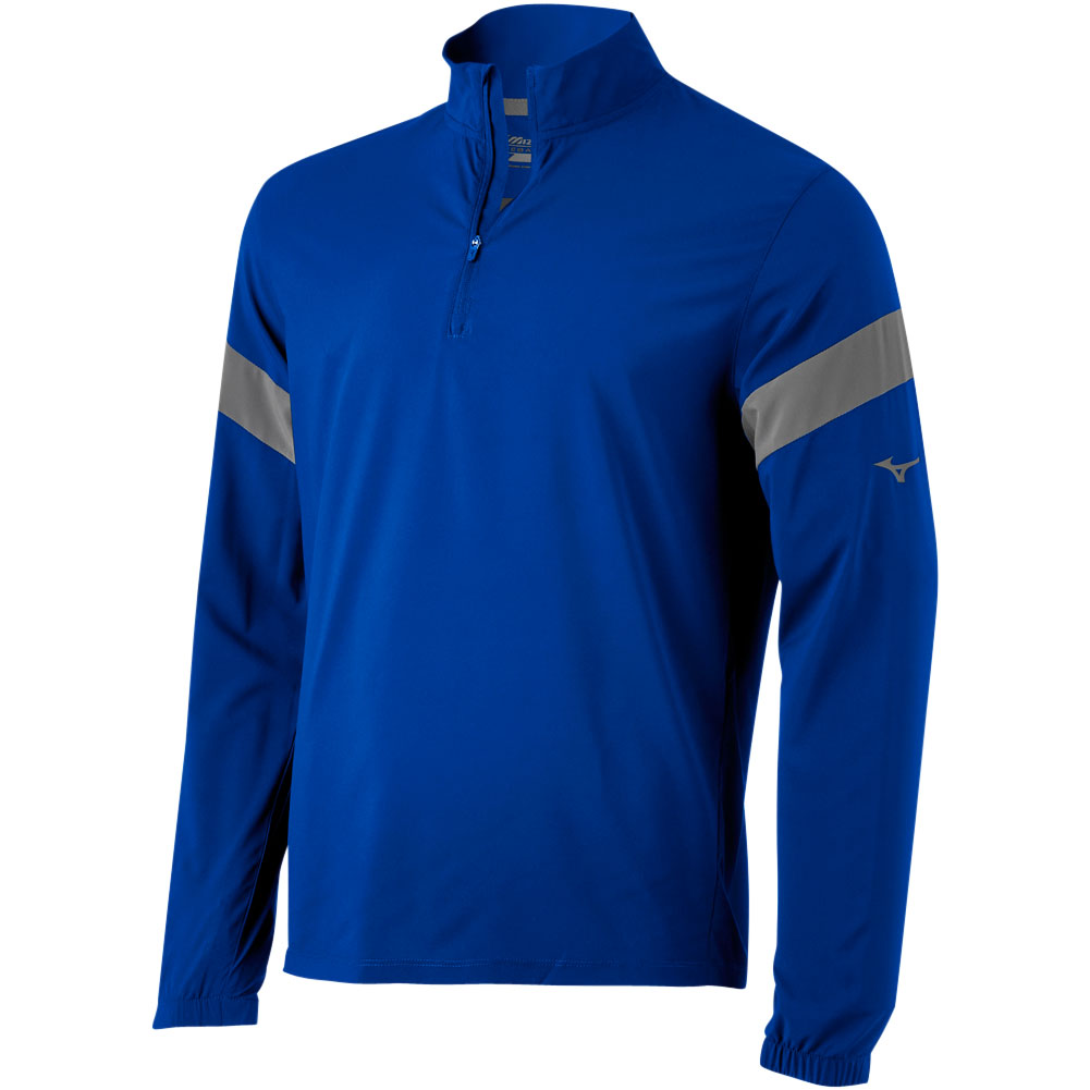 Mizuno Mens Long Sleeve Baseball Batting Jacket Royal/Grey L