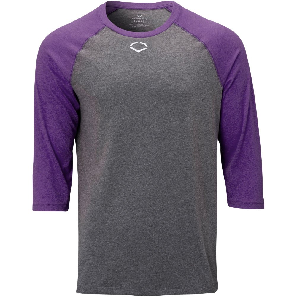 Evoshield EvoShield Mens Heather Mid Sleeve Baseball Shirt Purple/Grey 2XL