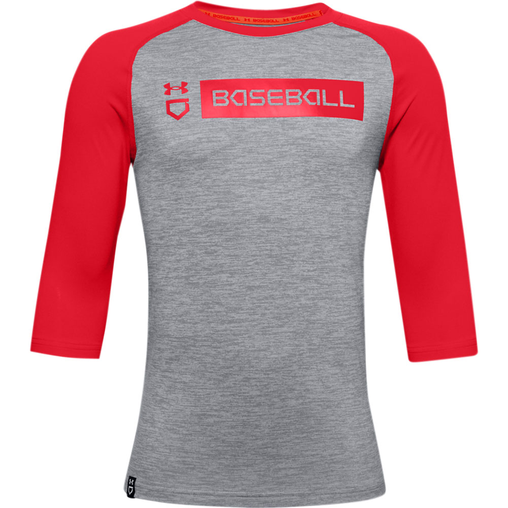 Under Armour Youth Utility 3/4 Sleeve Baseball Shirt Grey/Red M