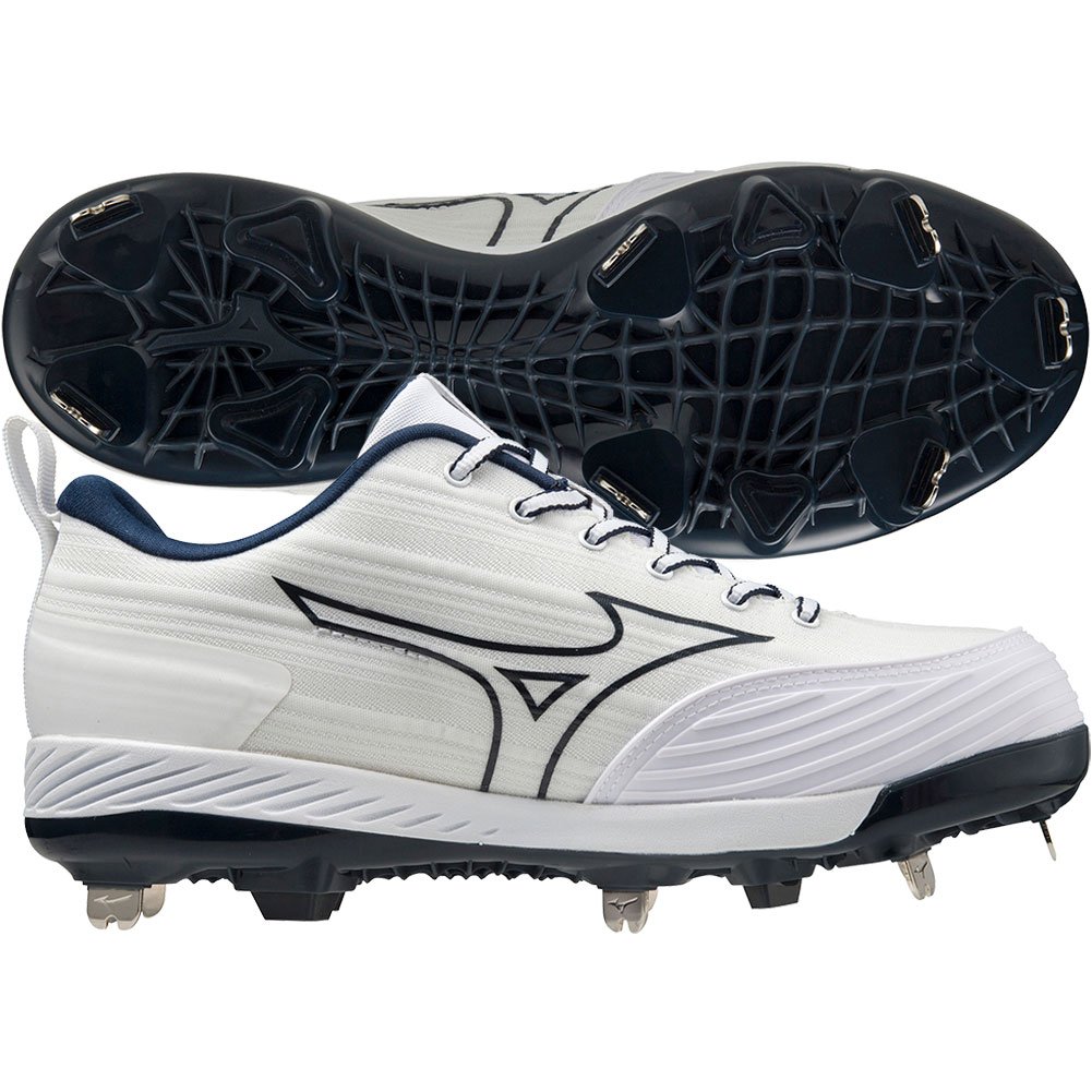 Mizuno Womens Sweep 6 Low Metal Fastpitch Softball Cleat White/Navy Medium 10, Size: 10 Medium US