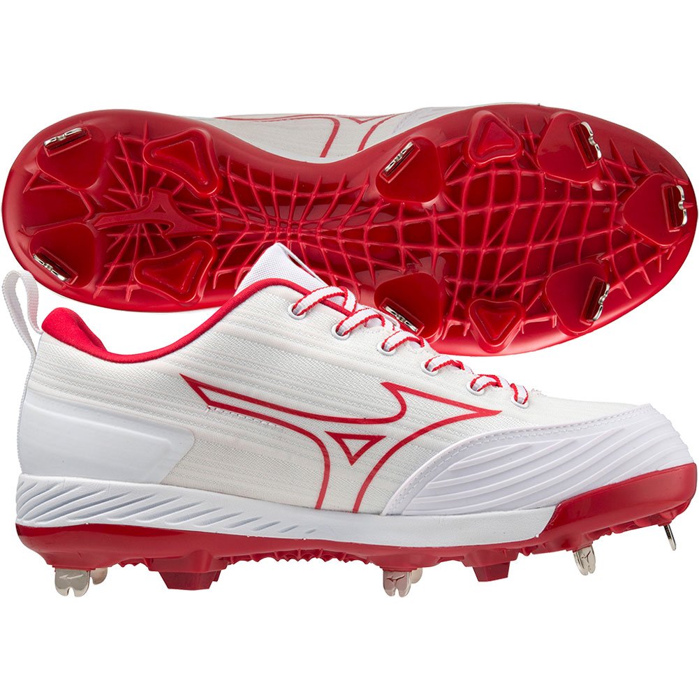 Mizuno Womens Sweep 6 Low Metal Fastpitch Softball Cleat White/Red Medium 10.5, Size: 10.5 Medium US
