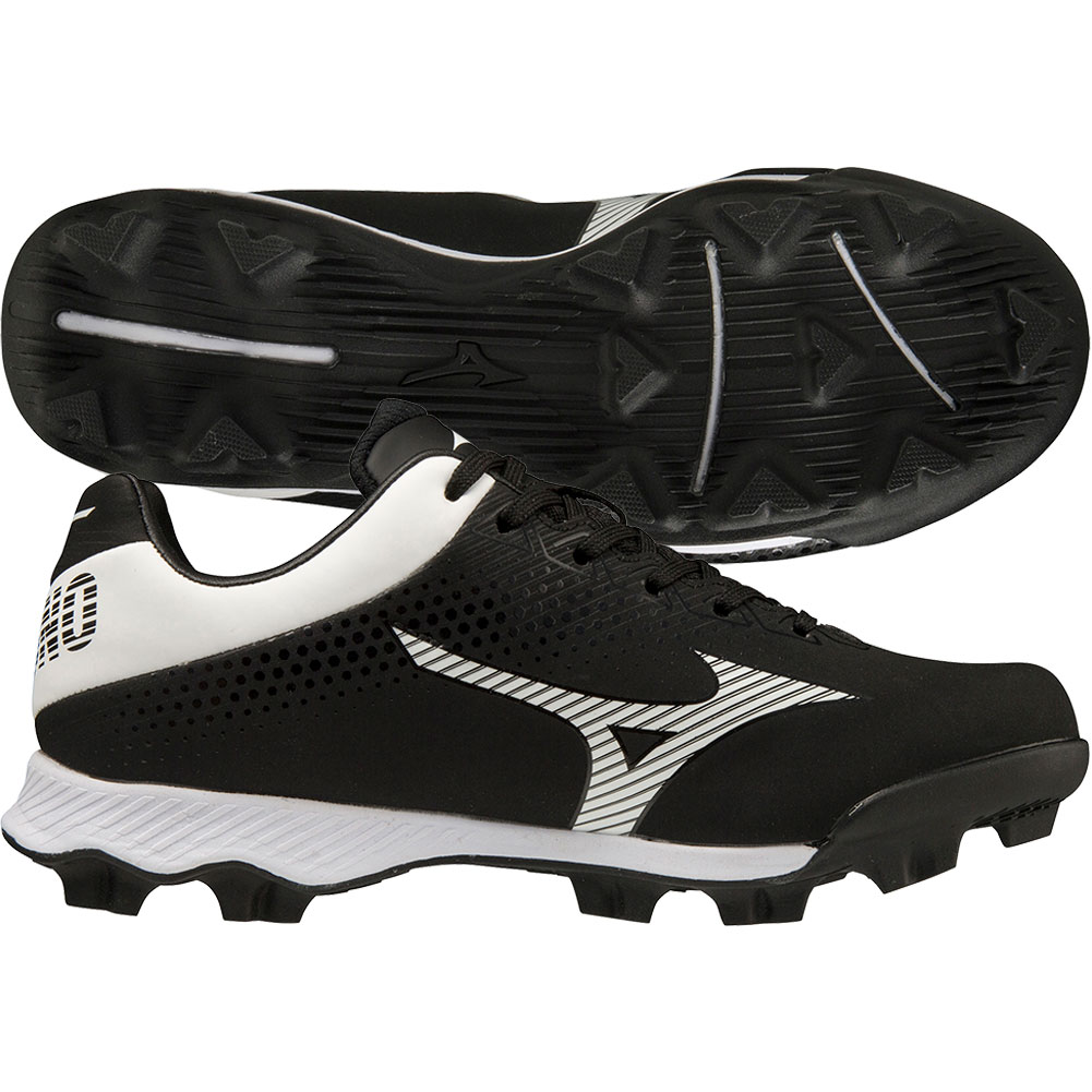 Mizuno Junior Wave Lightrevo Molded Low Baseball Cleat Black/White Medium 4, Size: 4 Medium US