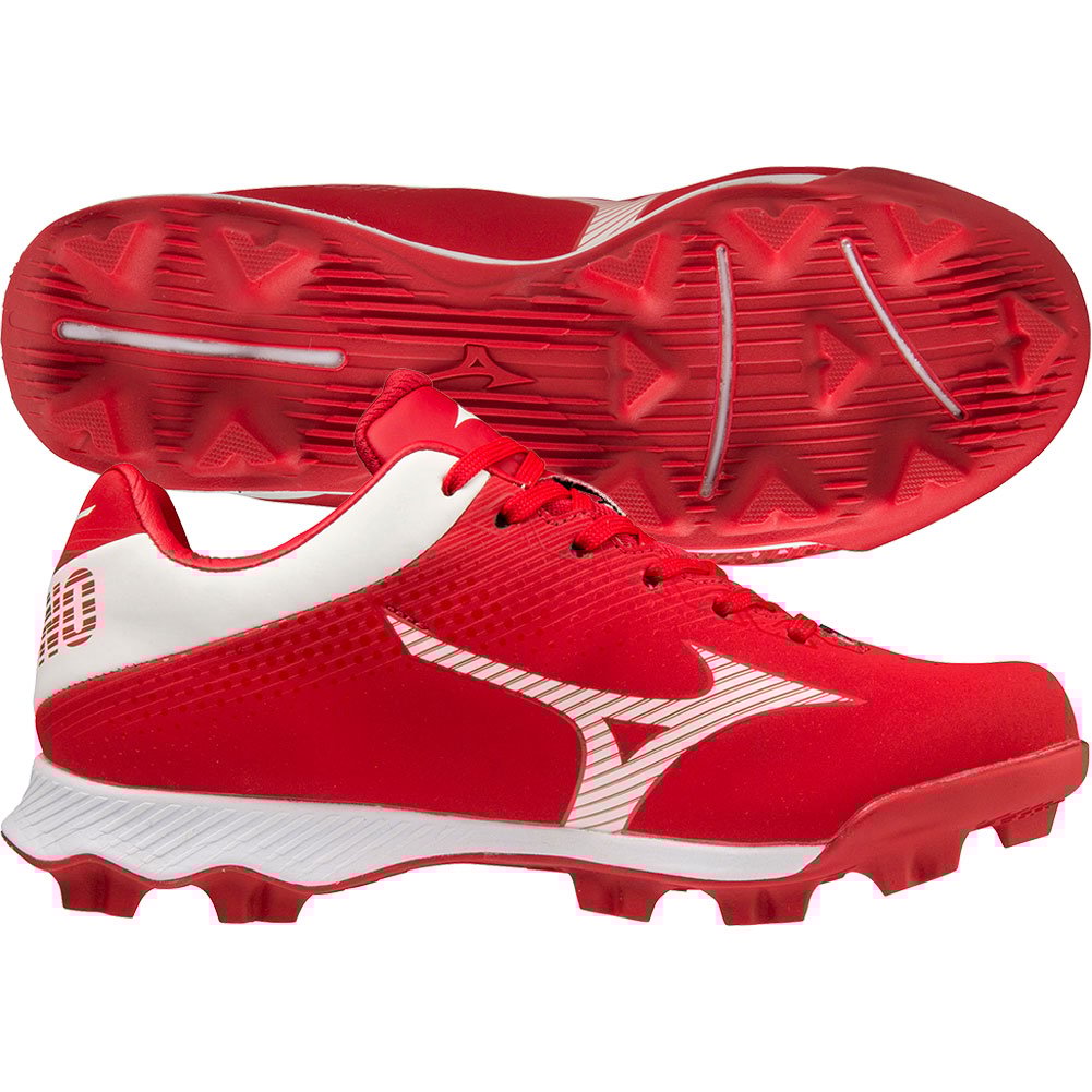 Mizuno Junior Wave Lightrevo Molded Low Baseball Cleat Red/White Medium 2.5, Size: 2.5 Medium US