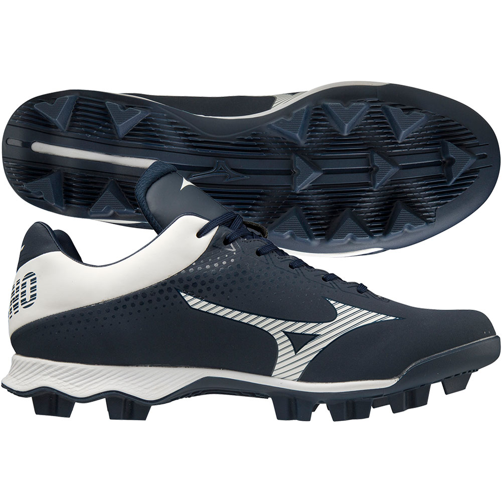 Mizuno Mens Wave Lightrevo TPU Molded Low Baseball Cleat Navy/White Medium 10, Size: 10 Medium US