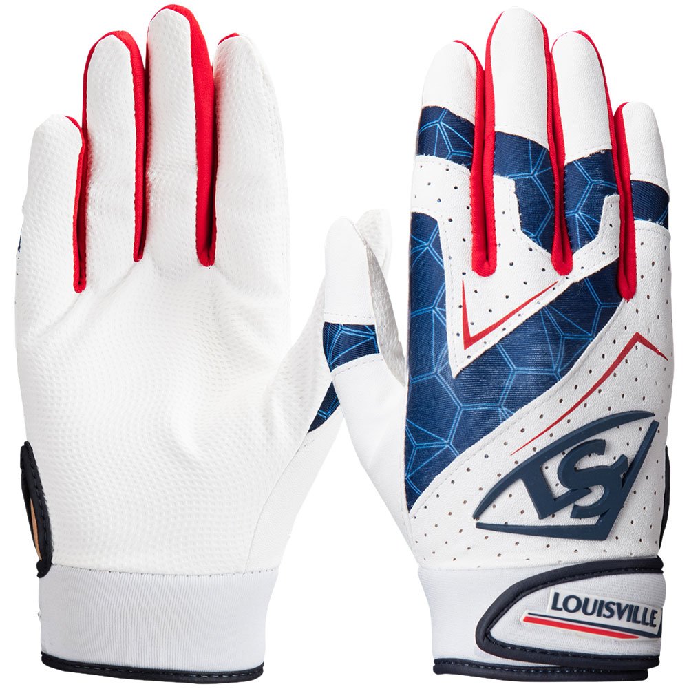 Louisville Slugger Adult Genuine V2 Batting Glove White/Red/Blue Medium