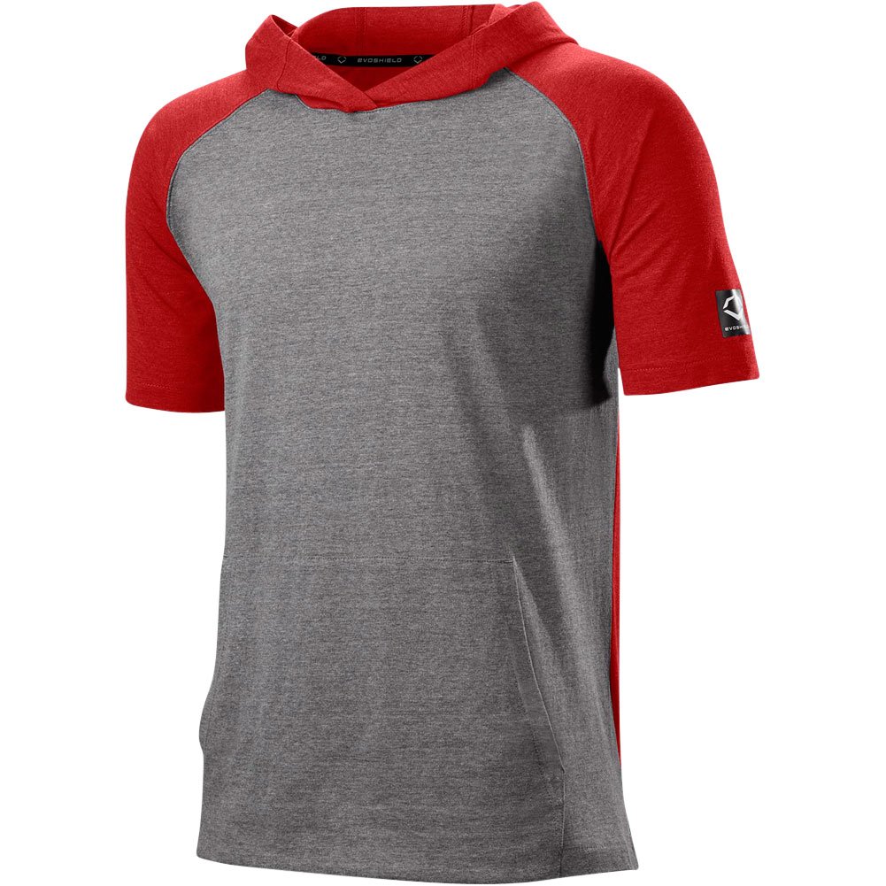 Wilson Evoshield Mens Lightweight Short Sleeve Baseball Training Hoodie Grey/Scarlet S