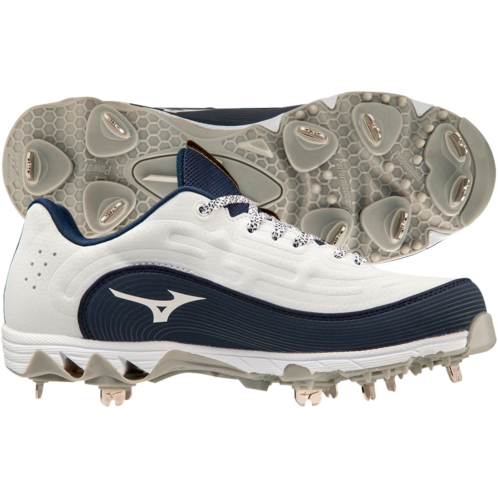 Mizuno Womens 9-Spike Swift 8 Low Metal Fastpitch Softball Cleats White/Navy Medium 10, Size: 10 Medium US