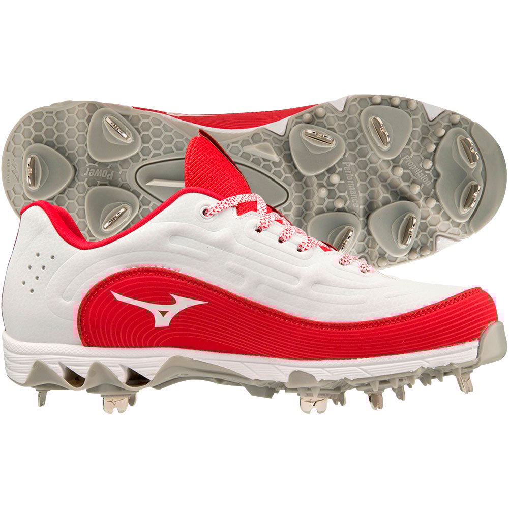 Mizuno Womens 9-Spike Swift 8 Low Metal Fastpitch Softball Cleats White/Red Medium, Size: 8 Medium US