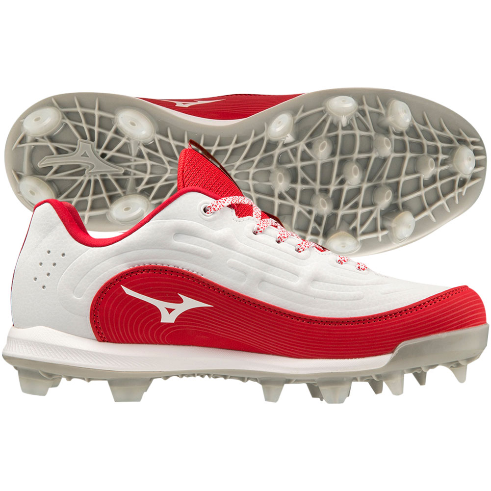 Mizuno Womens Finch Elite 6 TPU Molded Fastpitch Softball Cleats White/Red Medium 10, Size: 10 Medium US
