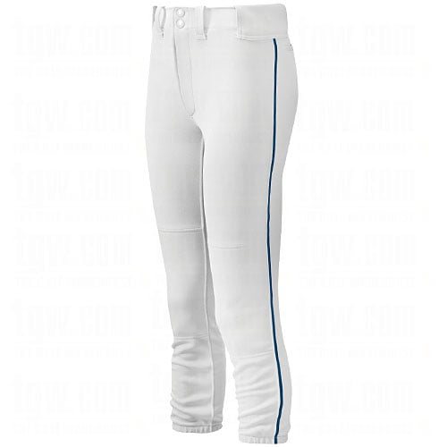 Mizuno Womens Select Belted Piped Fastpitch Softball Pants White/Navy L