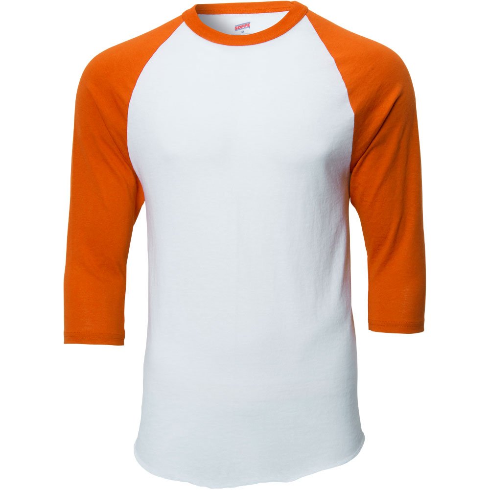 orange and white raglan shirt